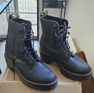 Dr. Martens Black Leather Lace-Up Boot with Yellow Stitching